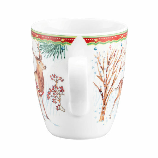 Seltmann Weiden Becher mit Henkel, Kaffeebecher, Teetasse, Tasse, Porzellan, Hirsch mit Schlitten, 400 ml, 001.767890