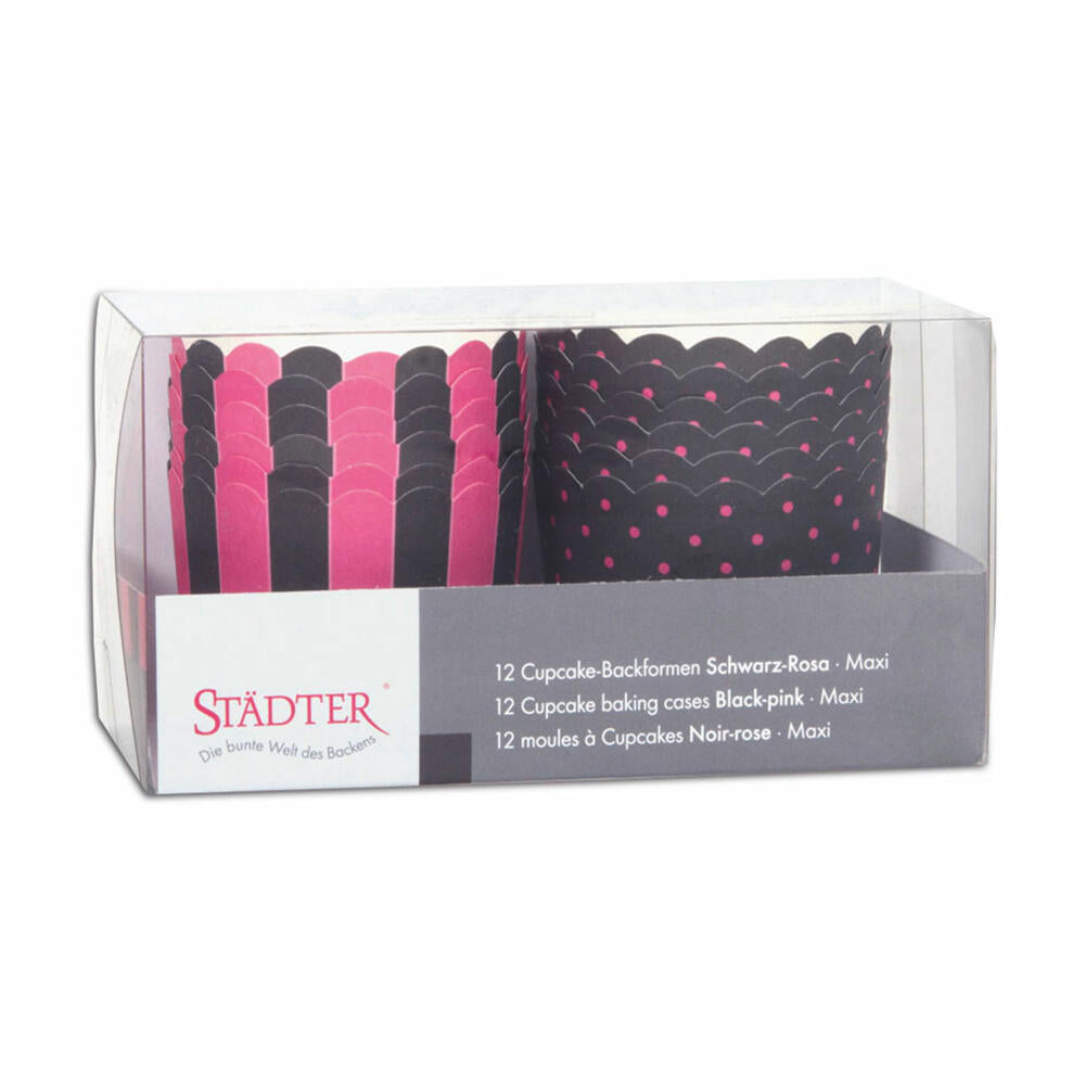 Städter Cupcake Baking Pan Black-Pink Maxi, 12 Pieces, Paper Cases, Baking Cups, Paper Baking Cups, Paper, 337138