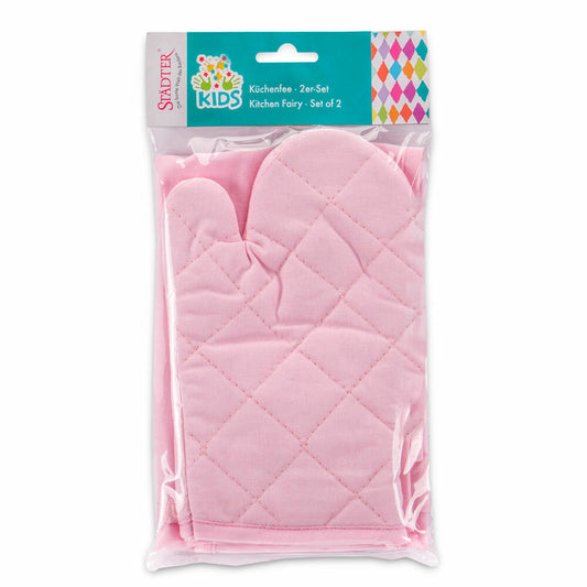 Städter KIDS Kleine Küchenfee Set, 2-tlg., Schürze, Backschürze, Backhandschuh, Kinder, Baumwolle, Rosa, 256026