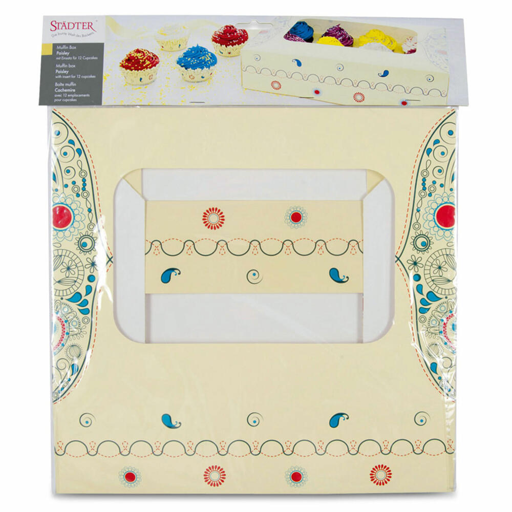 Städter Muffin- und Cupcakebox Paisley, für 12 Muffins, Transportbox, Muffinbox, Cupcake, Pappe, 33 x 16.5 x 7.5 cm, 336100