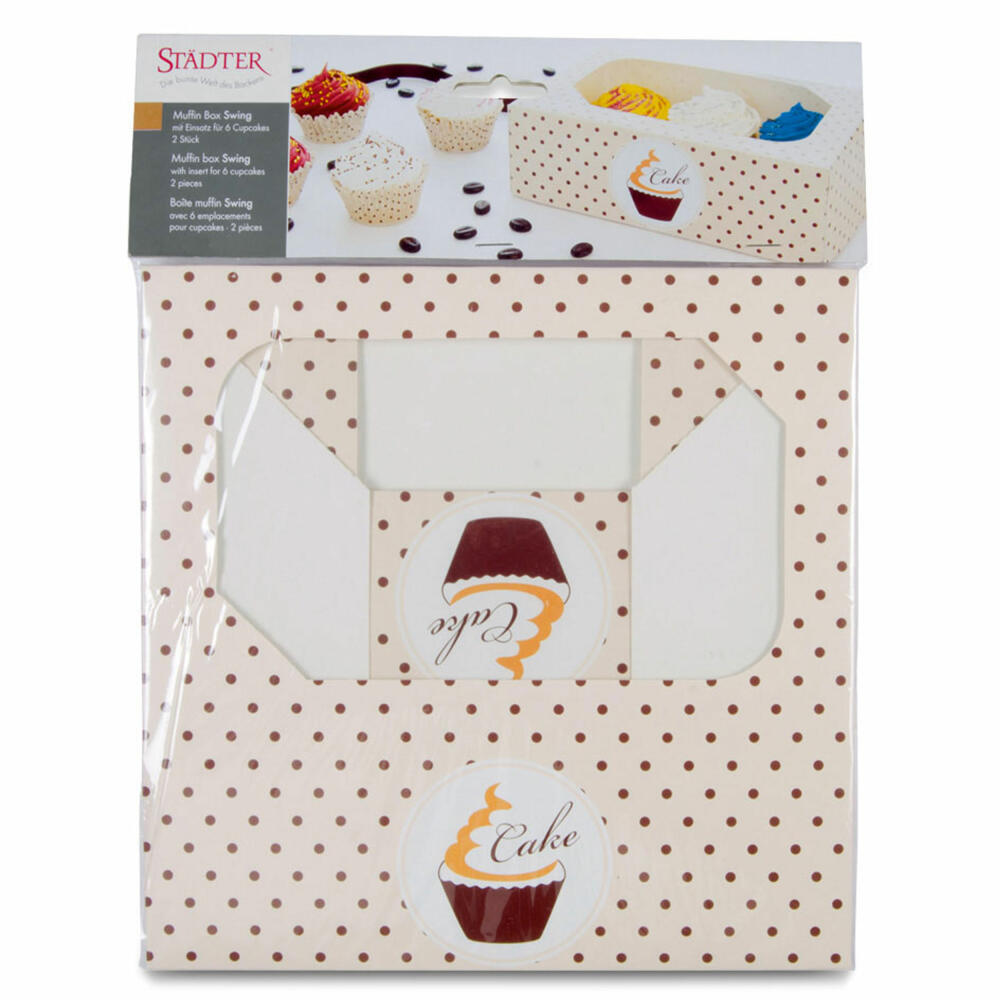 Städter Muffin- und Cupcakebox Swing, 2er Set, für 6 Muffins, Transportbox, Muffinbox, Cupcake, Pappe, 24 x 16.5 x 7.5 cm, 336025