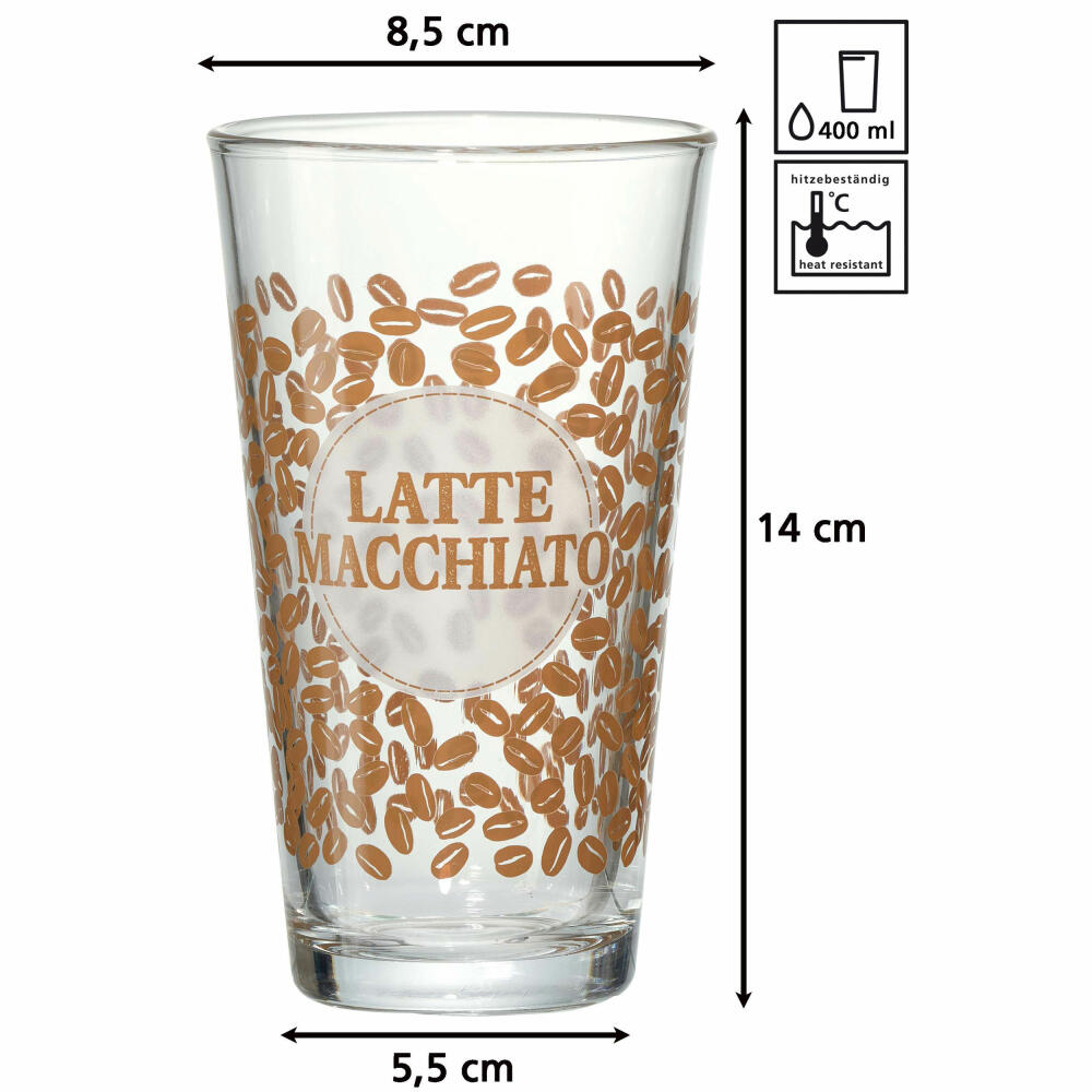 Ritzenhoff & Breker Latte Macchiato Glas Happy - Bean, Kaffeeglas, Kaffeebecher, Glas, Klar, 400 ml, 813401