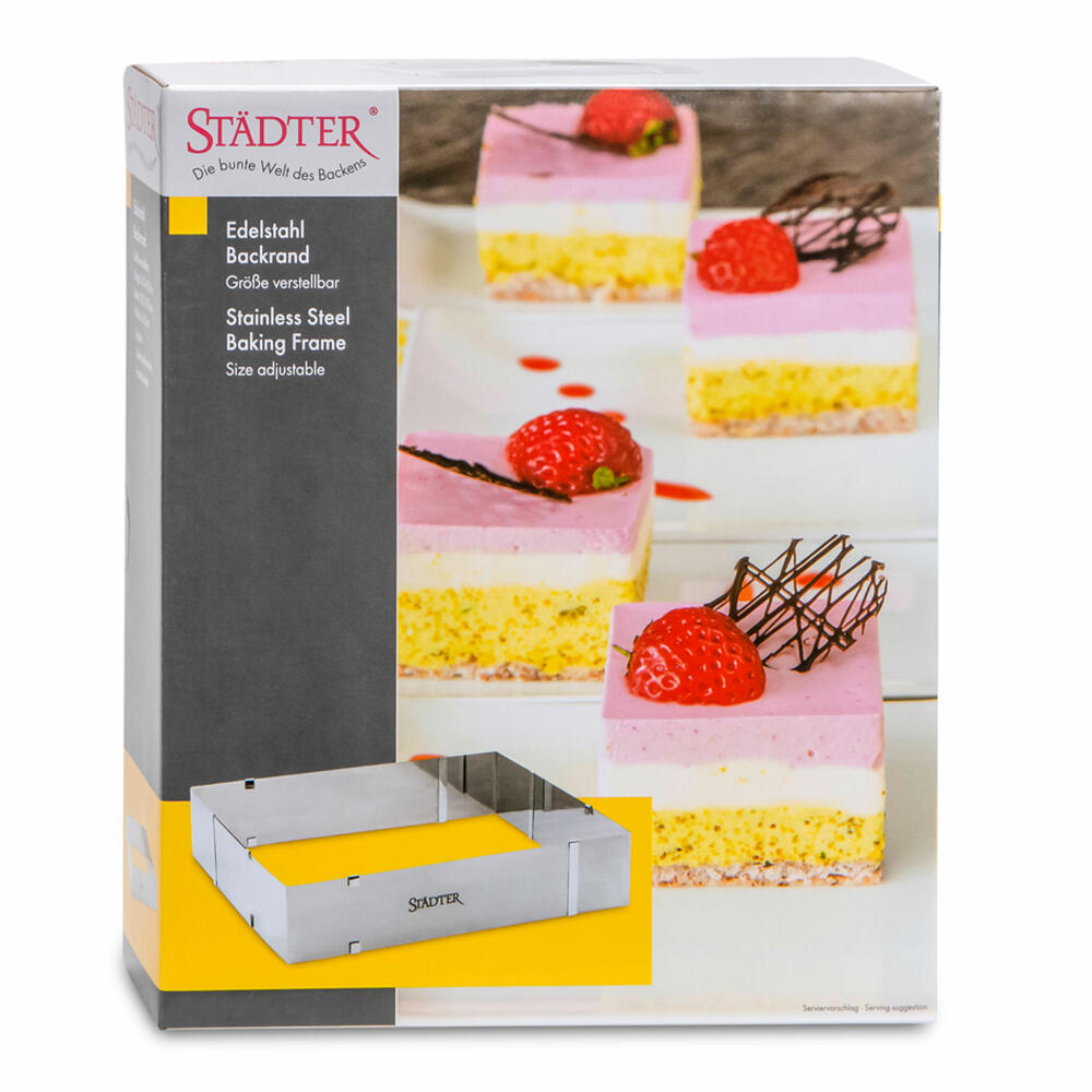 Städter Baking Edge Rectangle Adjustable, Baking Frame, Cake Ring, Cake Mold, Baking Aid, 24 - 46 x 20 - 38 cm, 882027