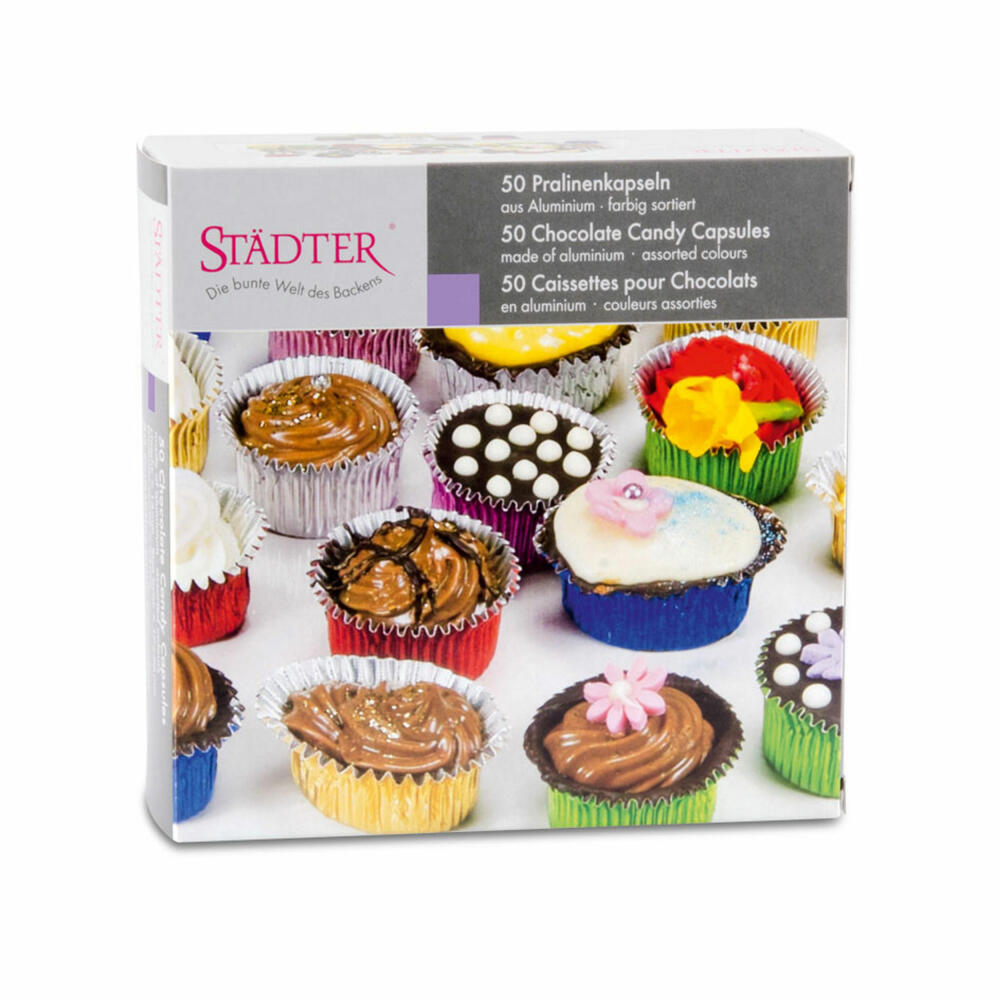 Städter praline capsules round and oval, 50 pieces, praline molds, praline molds, molds, baking molds, aluminum, 330054