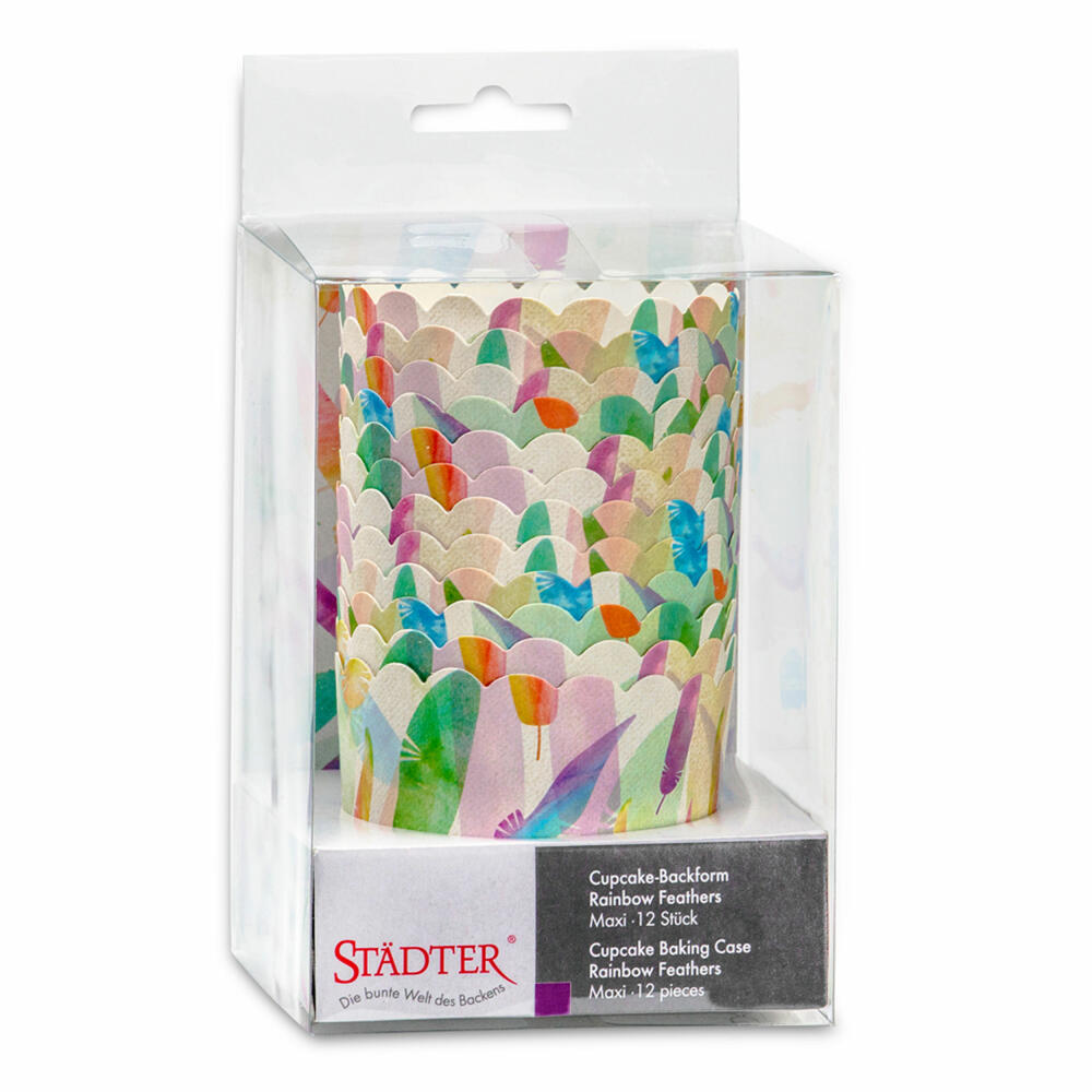 Städter Cupcake Baking Pan Rainbow Feathers Maxi, 12 Pieces, Paper Cases, Baking Cups, Paper Baking Cups, Paper, 337411