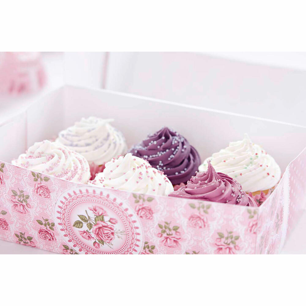 Städter Muffin- und Cupcakebox Rosengarten, 2er Set, für 6 Muffins, Transportbox, Muffinbox, Cupcake, Pappe, 24 x 16.5 x 7.5 cm, 336018