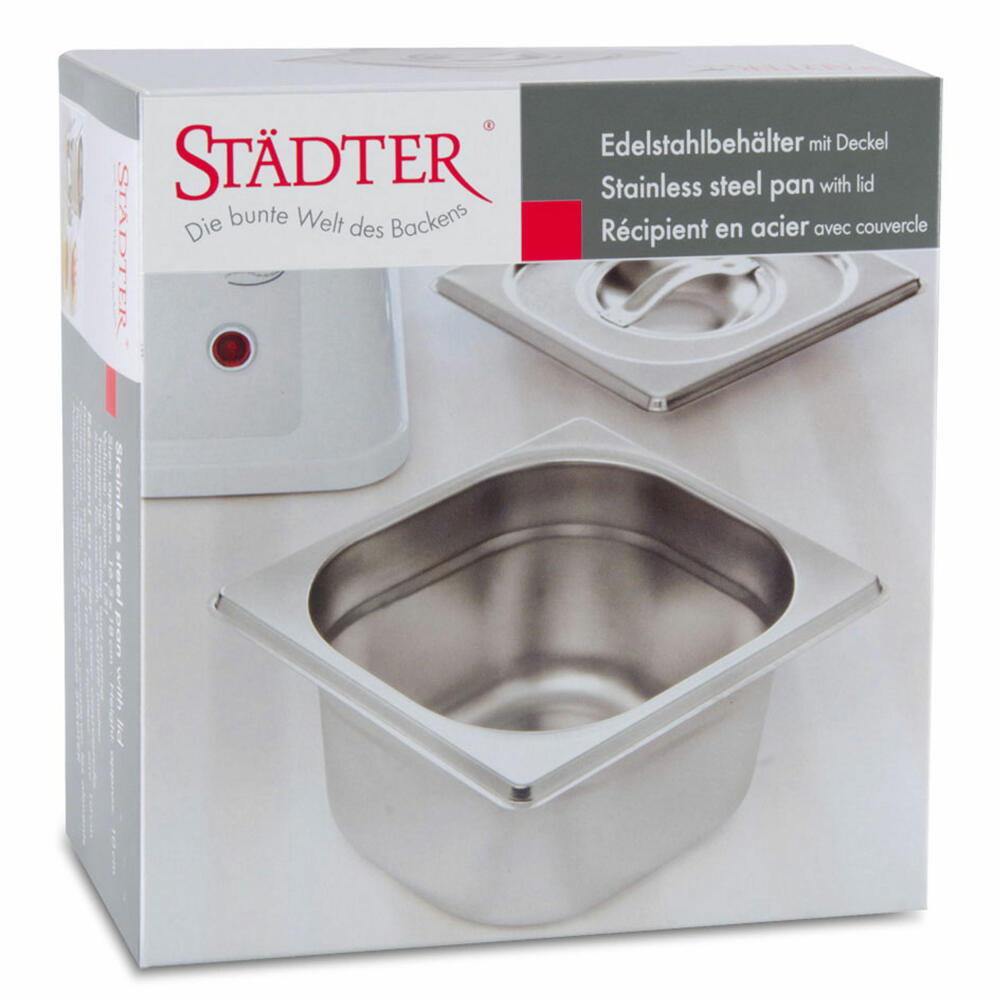 Städter stainless steel container, with lid, for tempering device, interchangeable container, replacement container, stainless steel, 330108