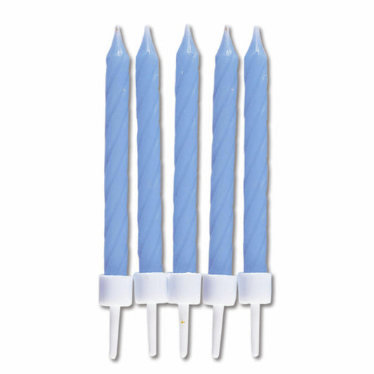 Städter Candles Birthday, 10 pieces, with holder, birthday candles, cake candles, cake, candle, light blue, 7.5 cm, 910164