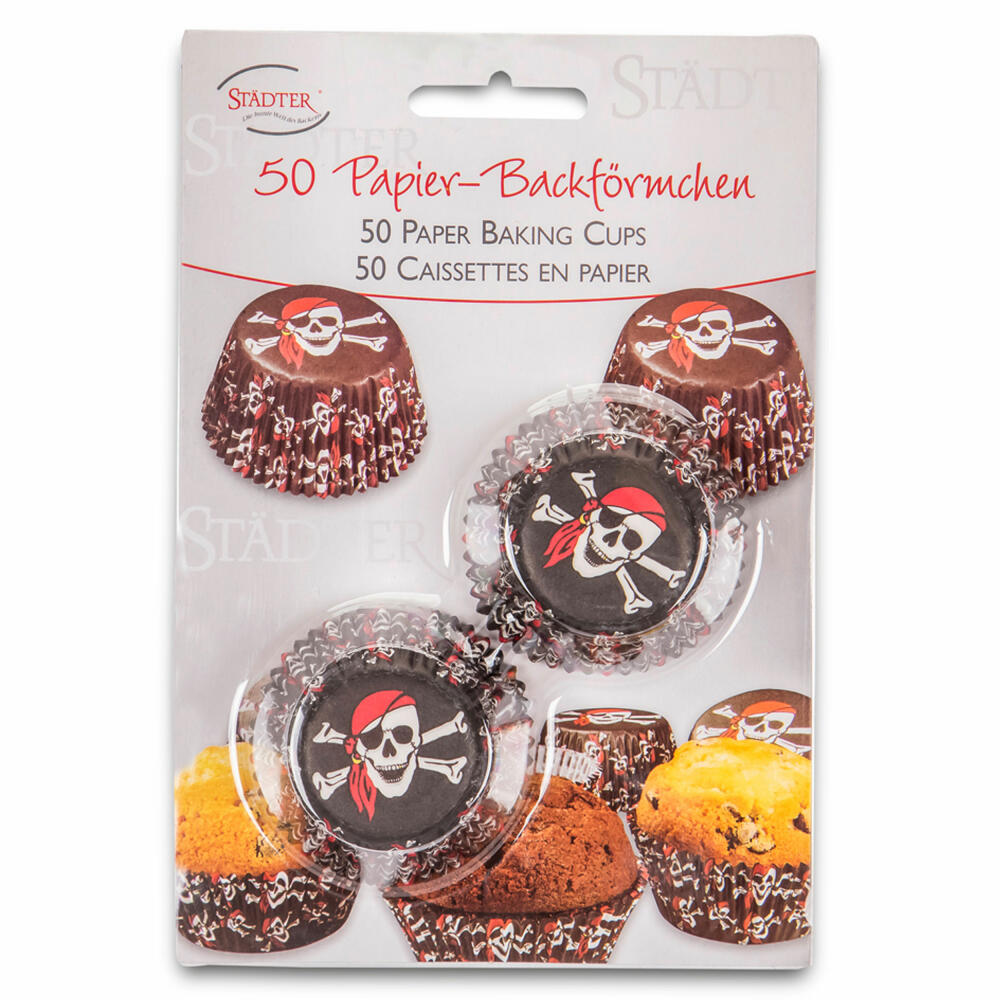 Städter Paper Baking Cups Pirate Mini, 50 pieces, paper cups, baking pan, muffin cups, paper, 335325