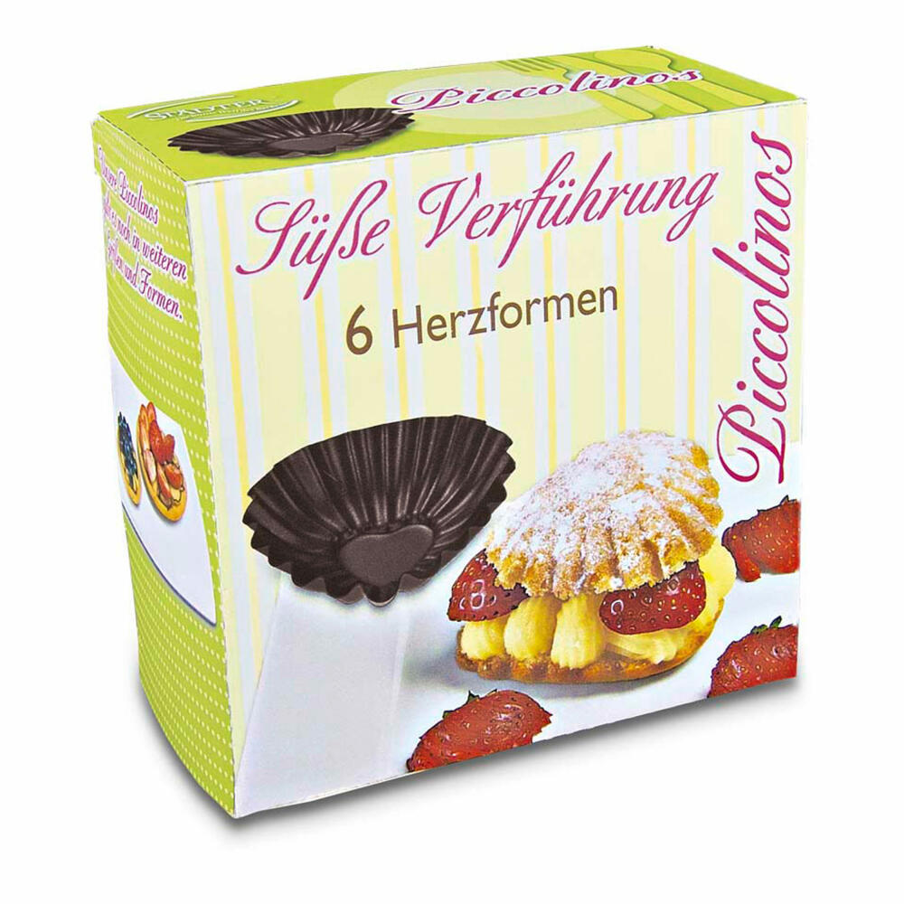 Städter Piccolino Herz, 6er Set, Backförmchen, Backform, Herzform, Kuchenform, Fingerfood, Metall, 7.5 cm, 400634