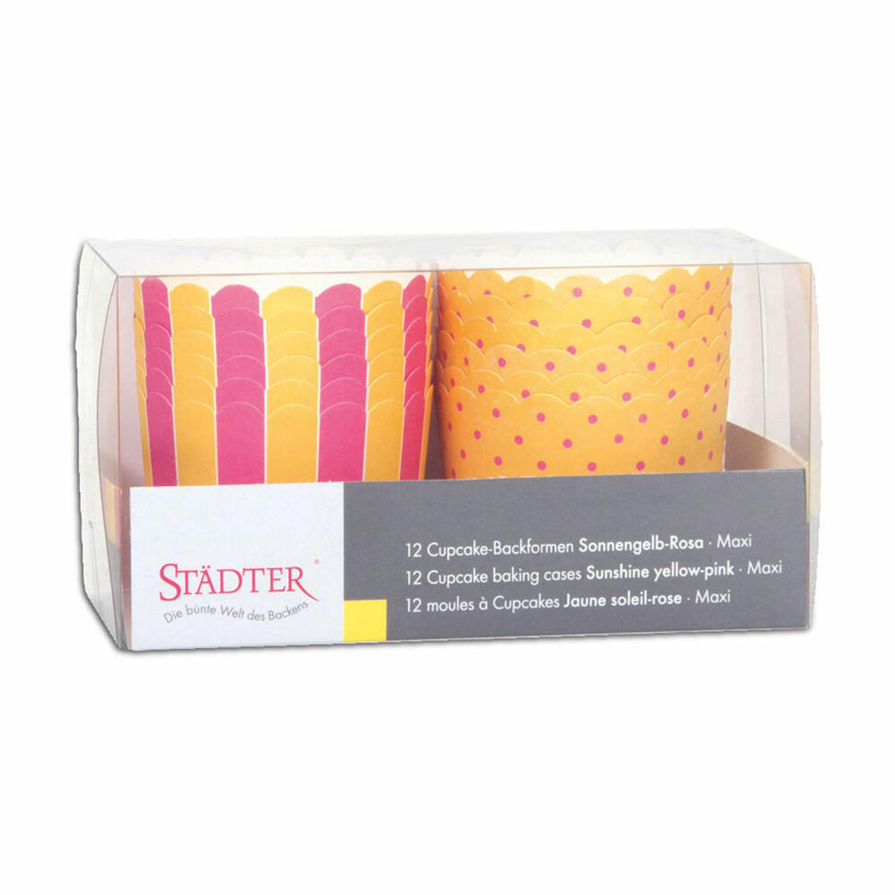 Städter cupcake baking pan sun yellow-pink maxi, 12 pieces, paper cups, baking cups, paper baking cups, paper, 337121