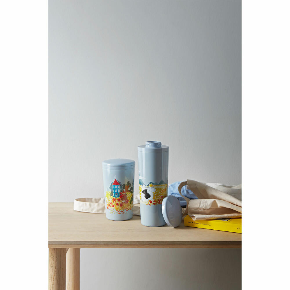 Stelton Thermobecher Carrie Moomin Sky, Isolierbecher, Edelstahl, Kunststoff, Blau, 400 ml, 1375-7