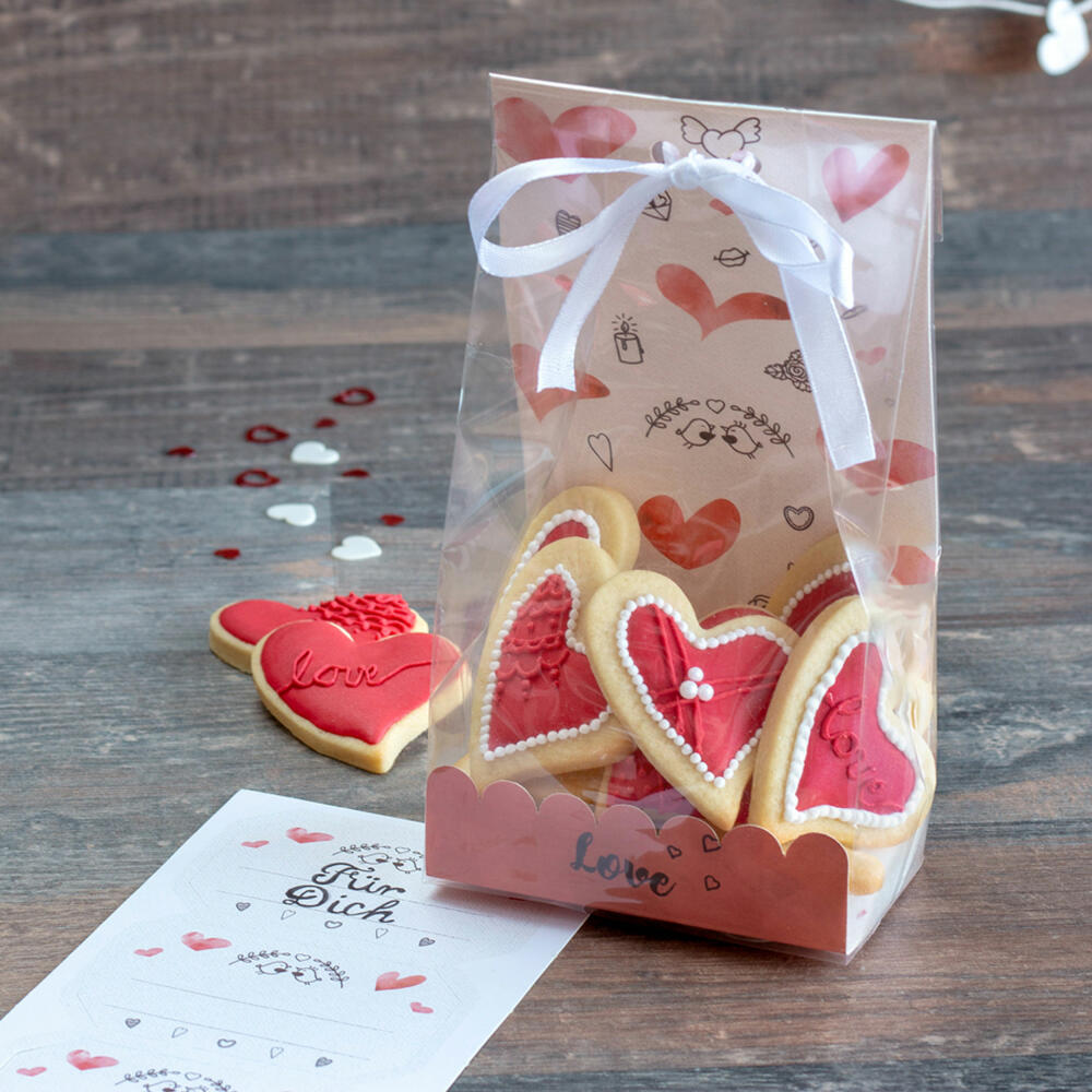 Städter gift bags Sweet Love, 24 pcs., cookie bag, gift bags, biscuits, chocolates, plastic, 9 x 25 cm, 337473