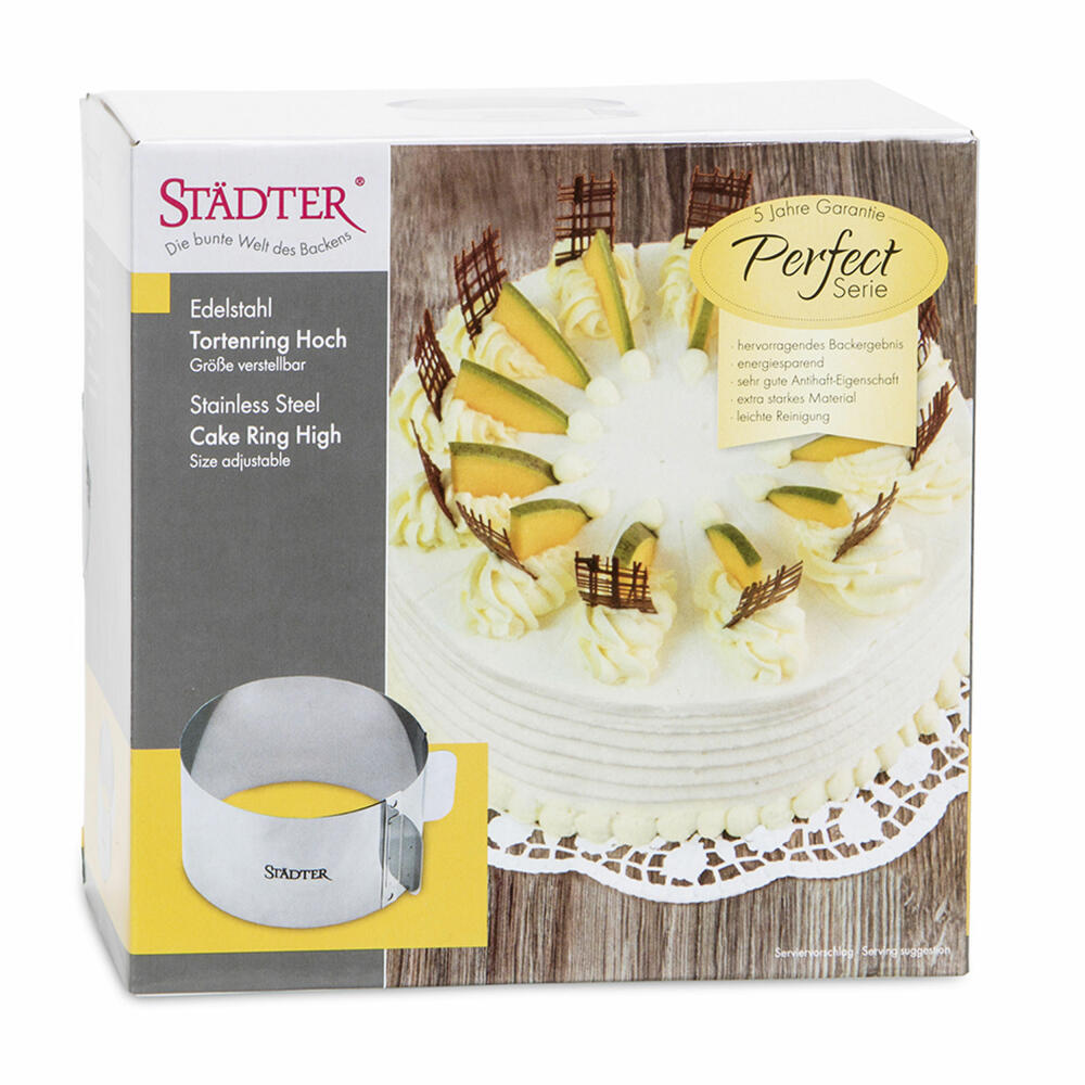 Städter cake ring round, adjustable, baking ring, baking frame, baking pan, baking rim, stainless steel, Ø 15 - 30 cm / H 9 cm, 882010