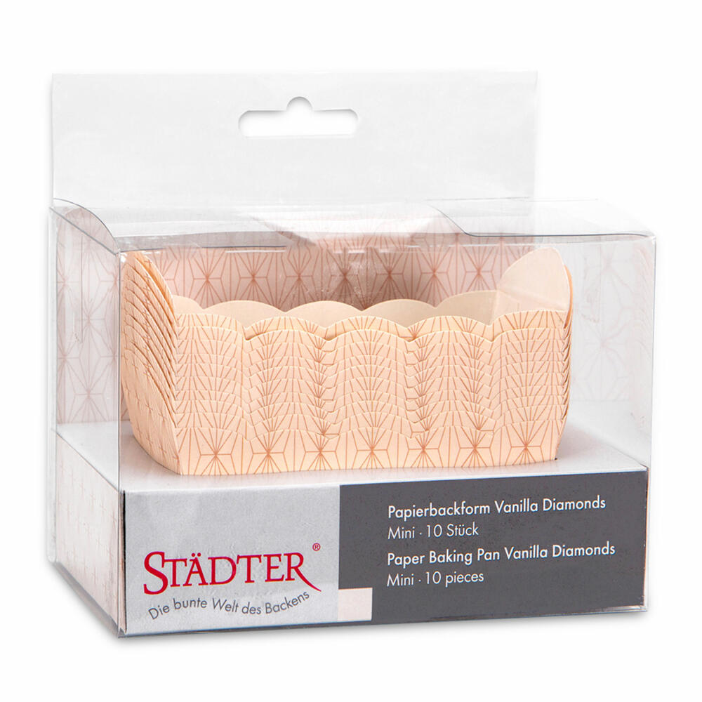 Städter Paper Baking Pan Vanilla Diamonds, 10 pieces, paper baking pan, cake pan, baking pan, paper, 7 x 4 x 4 cm, 337343