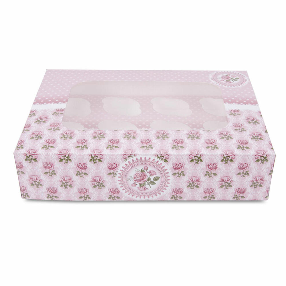 Städter Muffin- und Cupcakebox Rosengarten, für 12 Muffins, Transportbox, Muffinbox, Cupcake, Pappe, 33 x 16.5 x 7.5 cm, 336070