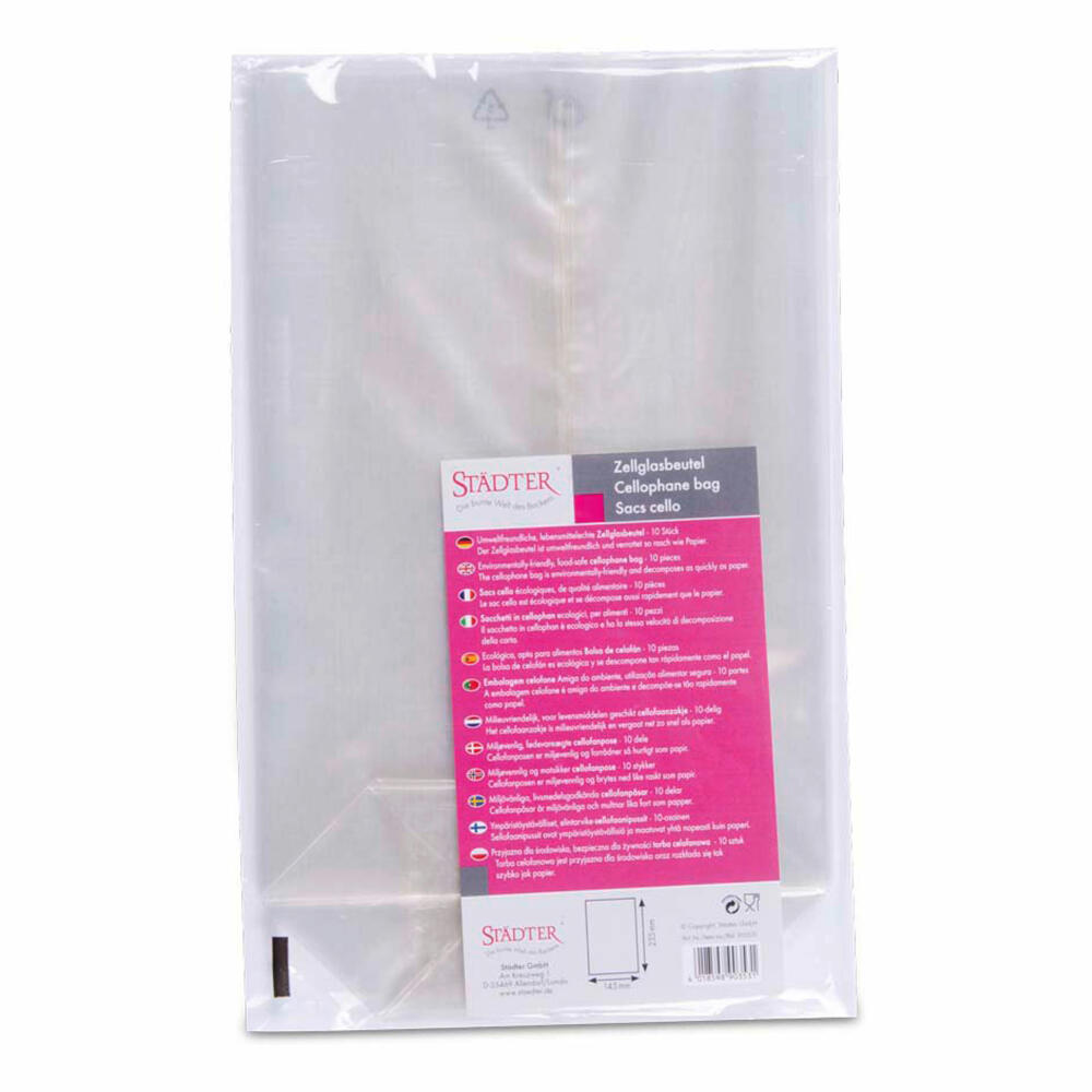 Städter cellophane bags, set of 10, cellophane bags, biscuit bags, cookie bags, cellophane, 14.5 x 23.5 cm, 903531