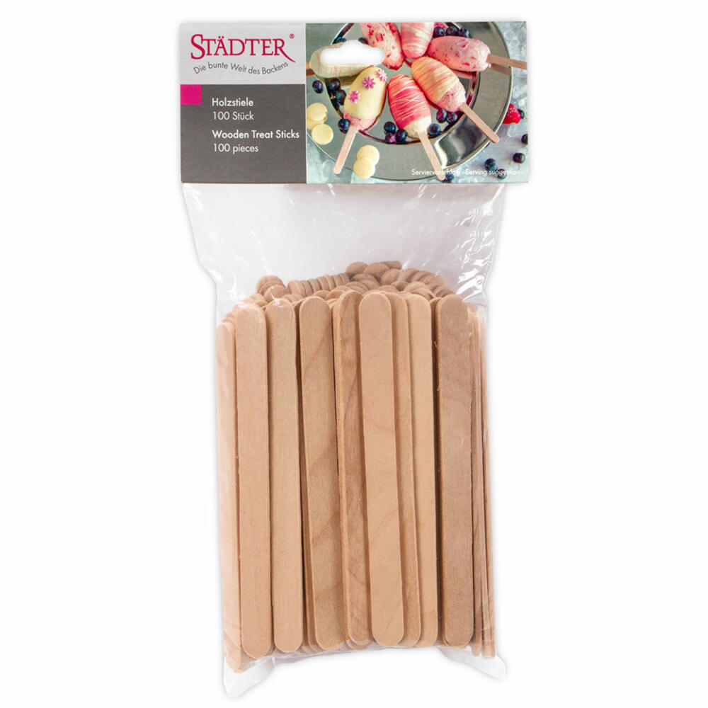 Städter wooden sticks, 100 pieces, ice cream sticks, wooden sticks, ice cream, cake sticks, beech, 11.5 cm, 489547