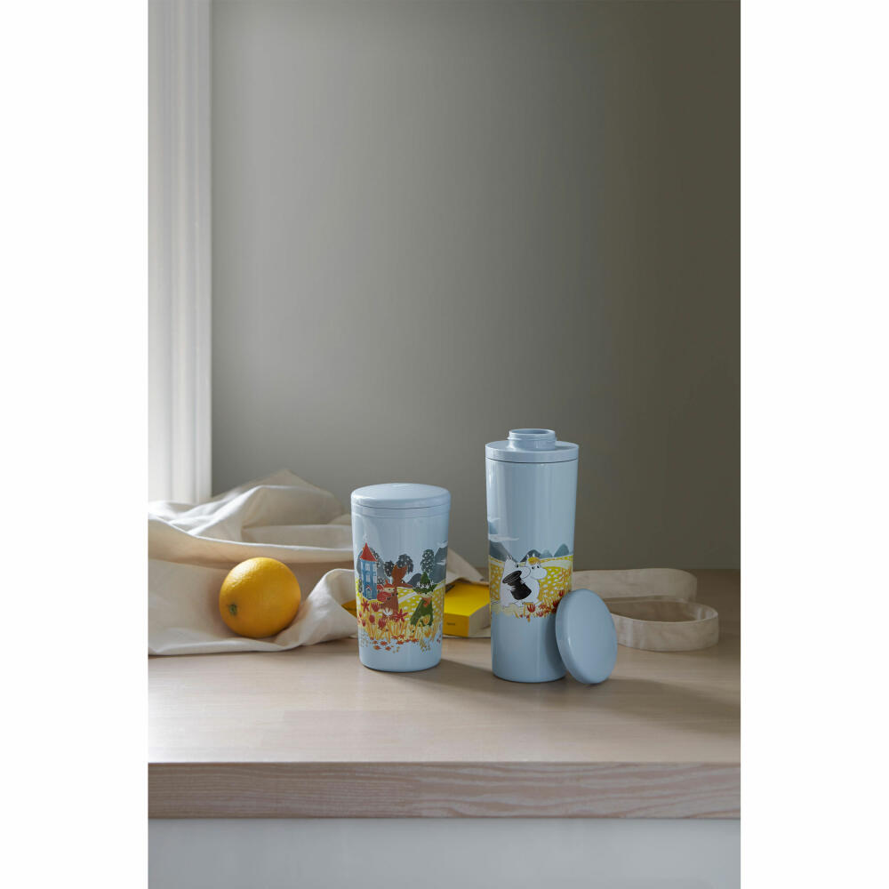 Stelton Thermobecher Carrie Moomin Sky, Isolierbecher, Edelstahl, Kunststoff, Blau, 400 ml, 1375-7