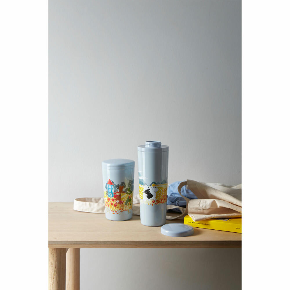 Stelton Thermobecher Carrie Moomin Sky, Isolierbecher, Edelstahl, Kunststoff, Blau, 400 ml, 1375-7