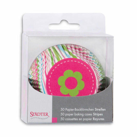 Städter Papier-Backförmchen Streifen Maxi, 50 Stück, Papierförmchen, Backform, Muffinförmchen, Papier, 335400