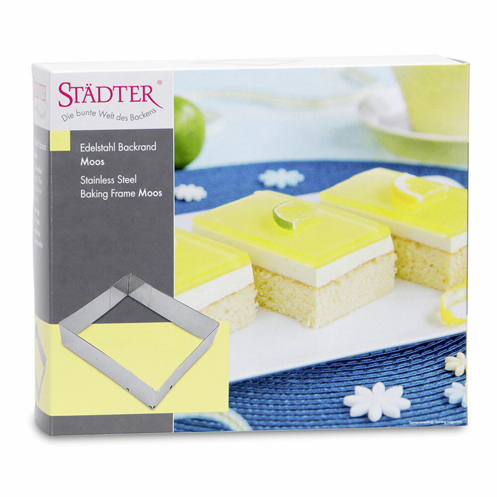 Städter Baking Edge Moss Adjustable, Baking Frame, Cake Ring, Cake Tin, Baking Frame, Baking Aid, 25 - 50 x 22 - 41 cm, 490062