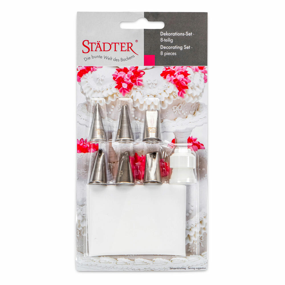 Städter Dekorations-Set, 8-tlg., Tüllen, Garniertülle, Spritztülle, Kuchen Deko, 244139