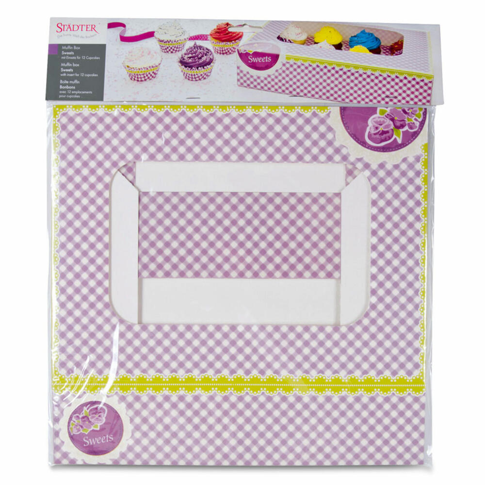 Städter Muffin- und Cupcakebox Sweets, für 12 Muffins, Transportbox, Muffinbox, Cupcake, Pappe, 33 x 16.5 x 7.5 cm, 336094