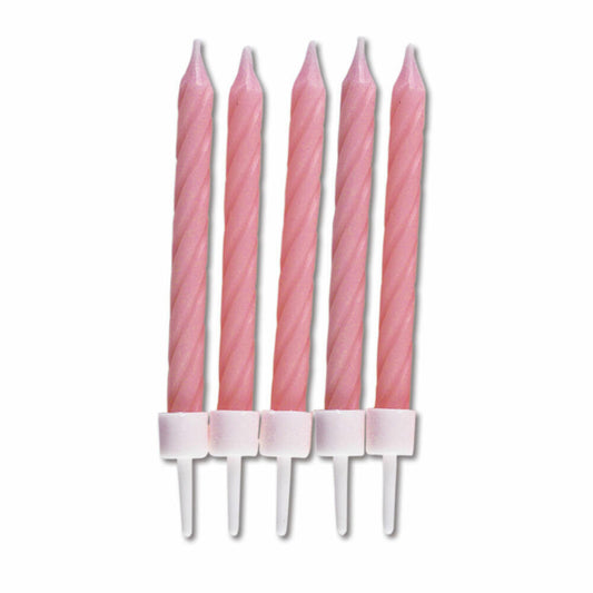 Städter Candles Birthday, 10 pieces, with holder, birthday candles, cake candles, cake, candle, pink, 7.5 cm, 910157