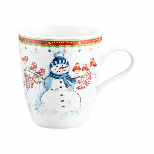 Seltmann Weiden Becher mit Henkel, Kaffeebecher, Teetasse, Tasse, Porzellan, Schneemann, 400 ml, 001.767891