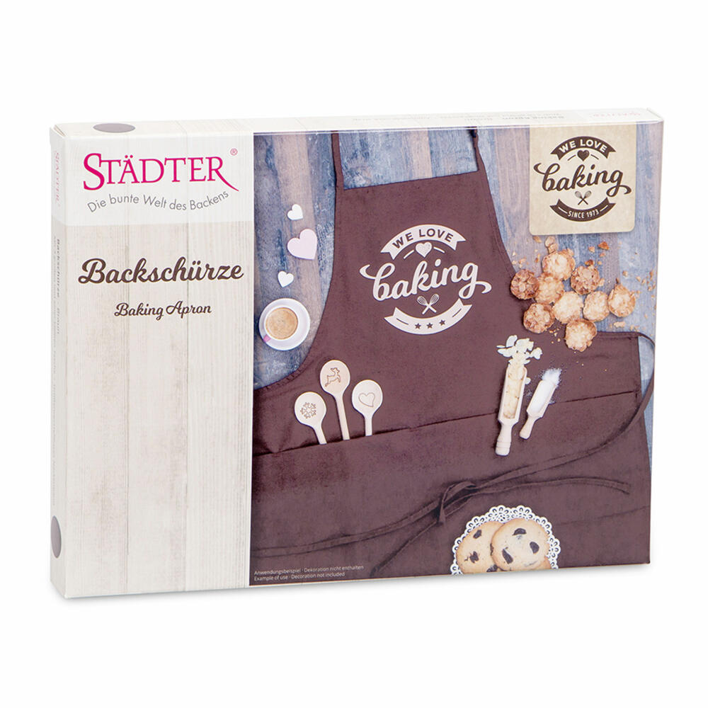 Städter We Love Baking Backschürze, Kochschürze, Küchenschürze, Schürze, Polyester, Braun, 68 x 80 cm, 256101