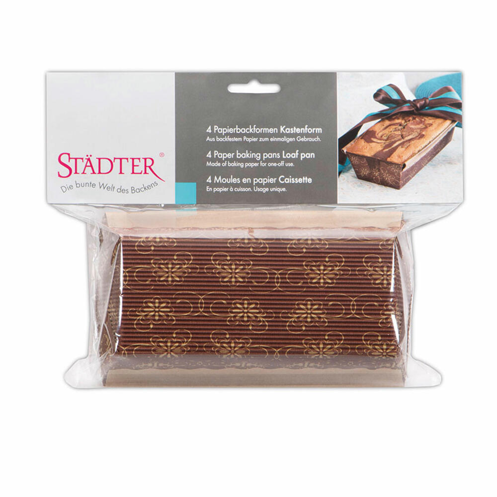 Städter paper baking pan, loaf pan, 4 pieces, paper cups, paper baking cups, cake pan, brown, 18 x 9 cm, 903807