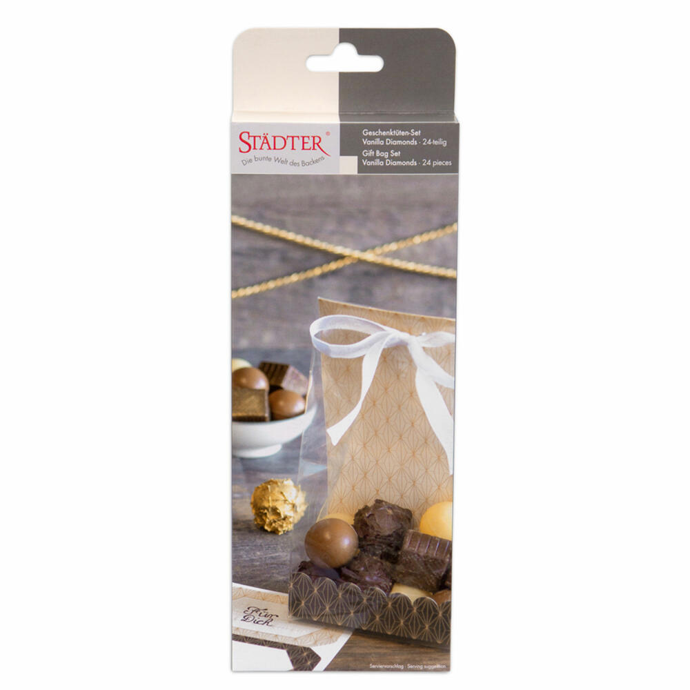 Städter gift bags Vanilla Diamonds, 24 pcs., cookie bag, gift bags, biscuits, chocolates, plastic, 9 x 25 cm, 337350