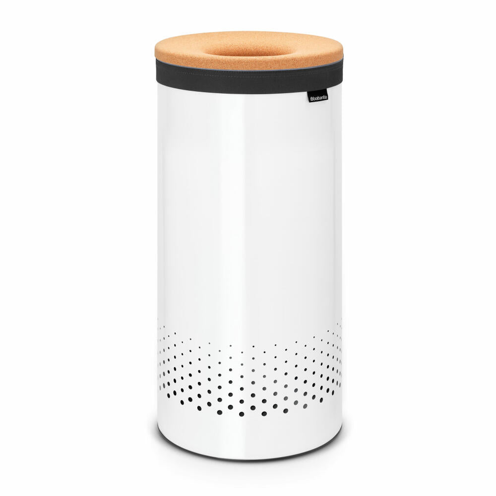 Brabantia Wäschebox, Wäschekorb, Wäschetruhe, Wäschebox, Wäschesammler, Wäsche, Truhe, Korkdeckel, White, Weiß, 35 L, 104367