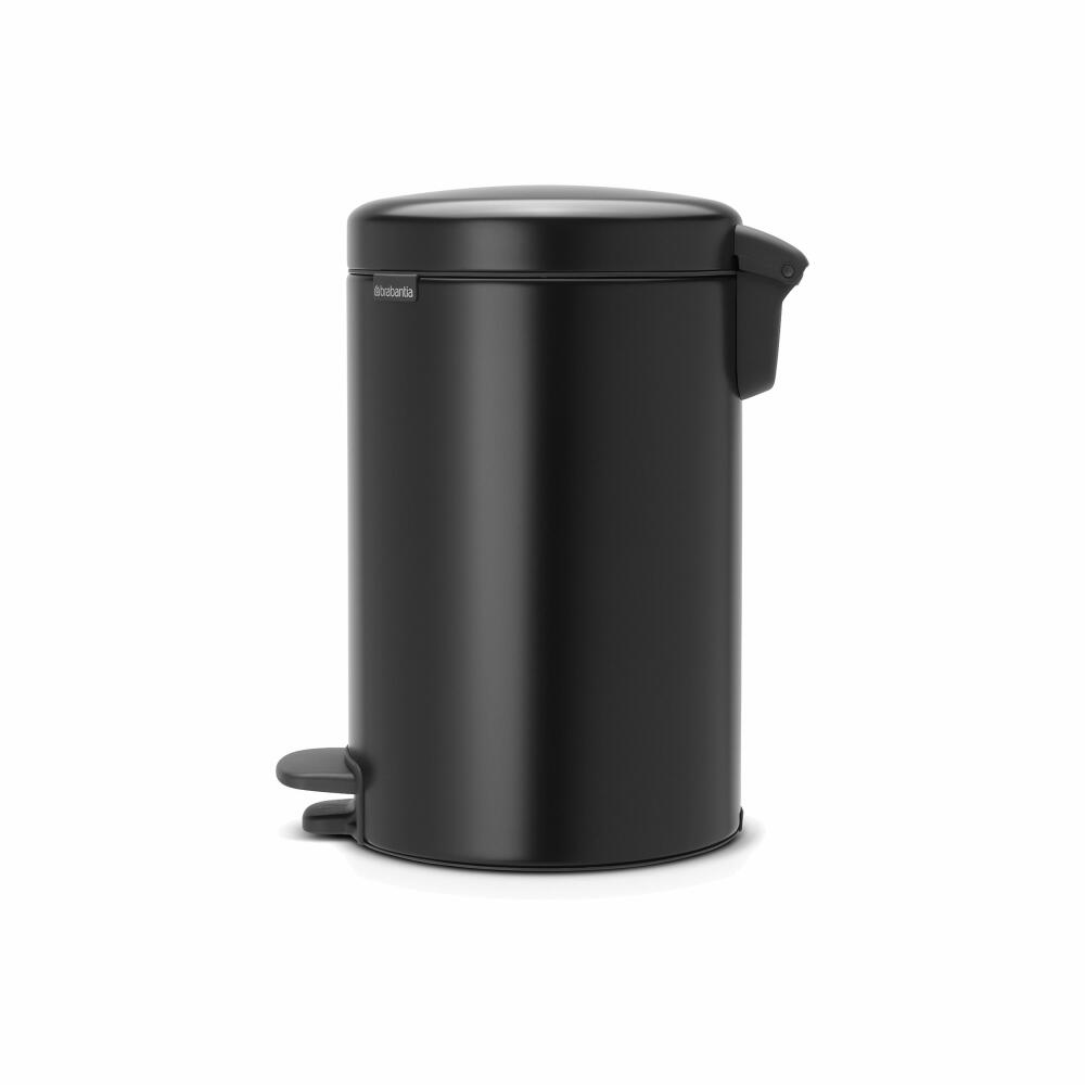 Brabantia Newicon Pedal Bin, Trash can, Waste bin, Matt Black, Black, 12 L, 113741