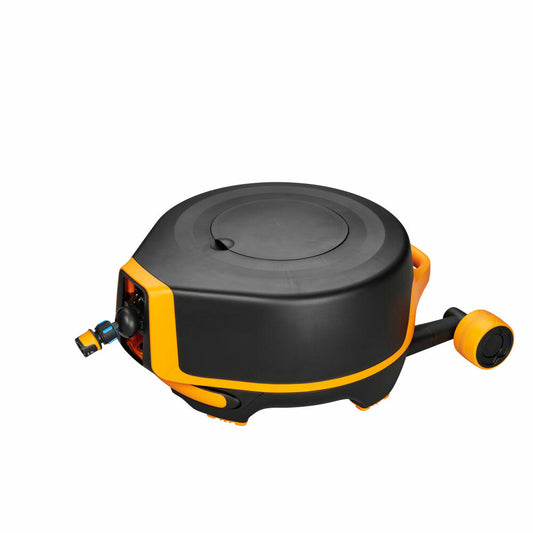 Fiskars Waterwheel XL mit Rädern, Schlauchrolle, Gartenschlauchbehälter, Kunststoff, Schwarz, Orange, 1025933