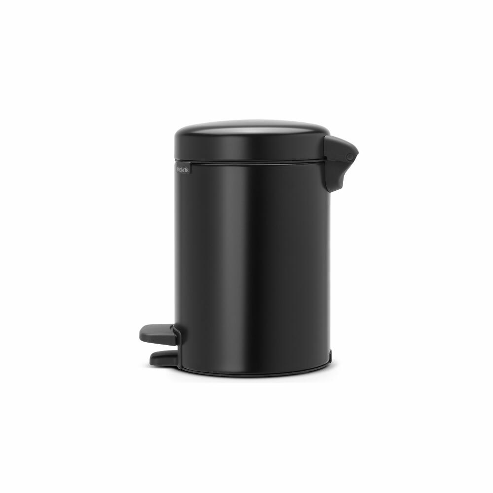 Brabantia Newicon Treteimer, Mülleimer, Abfalleimer, Kosmetikeimer, Matt Black, Schwarz, 3 L, 113321