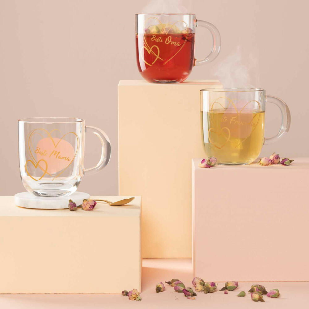 Leonardo Mug Emozione Best Friend, Mug with Handle, Soda-Lime Glass, Rose, 400 ml, 033230