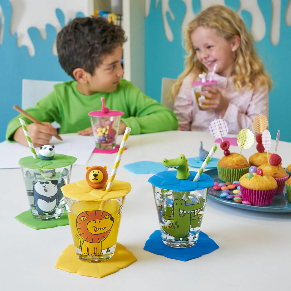 Leonardo children's drinking set BAMBINI 3-piece lion, drinking cup with lid and coaster, colorful, 034794