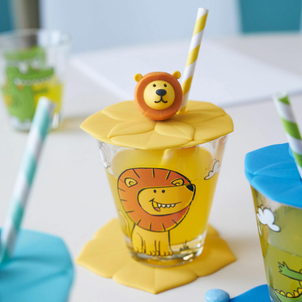 Leonardo children's drinking set BAMBINI 3-piece lion, drinking cup with lid and coaster, colorful, 034794