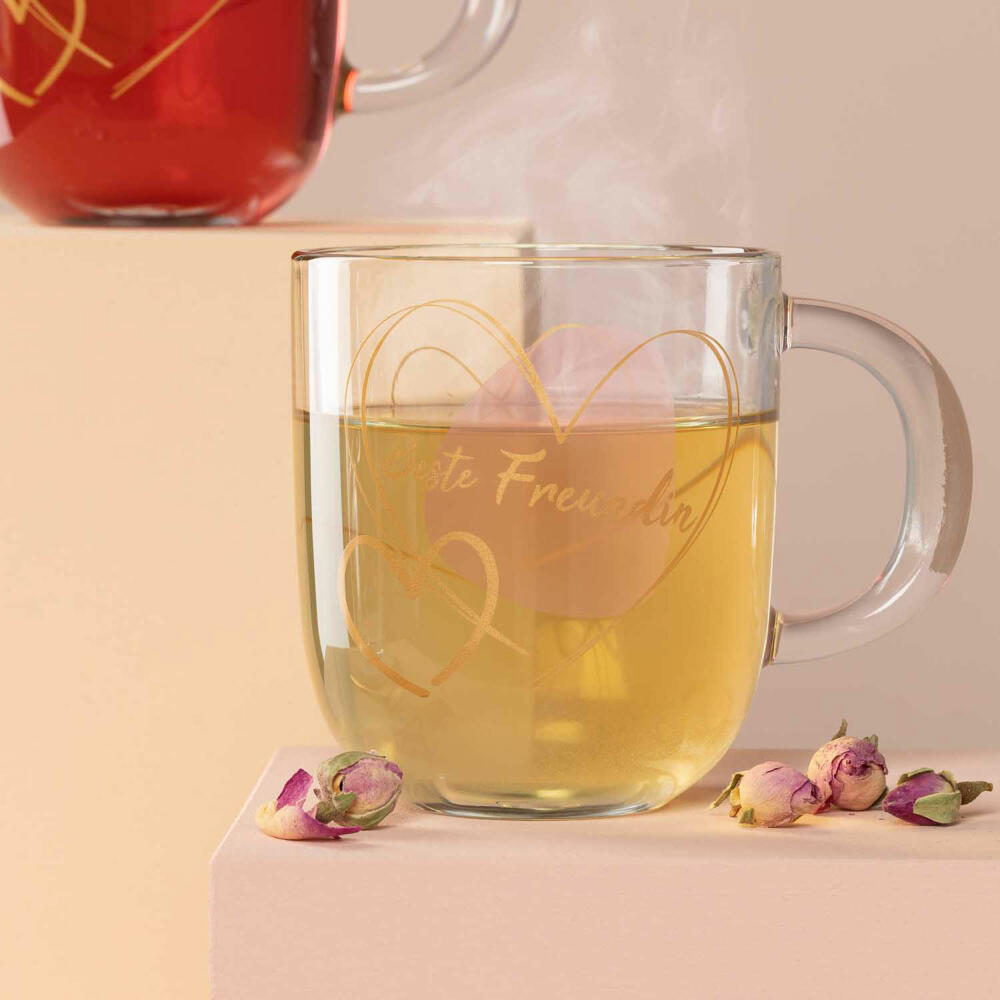 Leonardo Mug Emozione Best Friend, Mug with Handle, Soda-Lime Glass, Rose, 400 ml, 033230