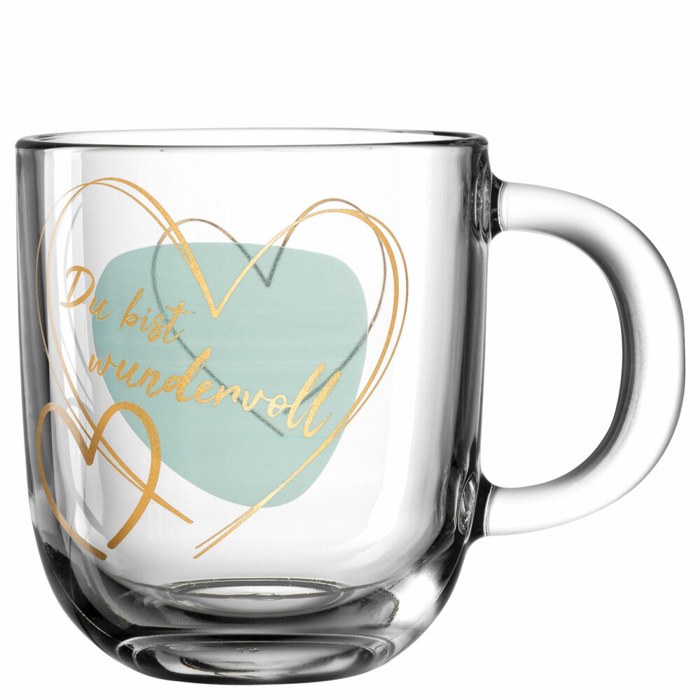 Leonardo Mug Emozione You are wonderful, mug with handle, soda-lime glass, turquoise, 400 ml, 033231