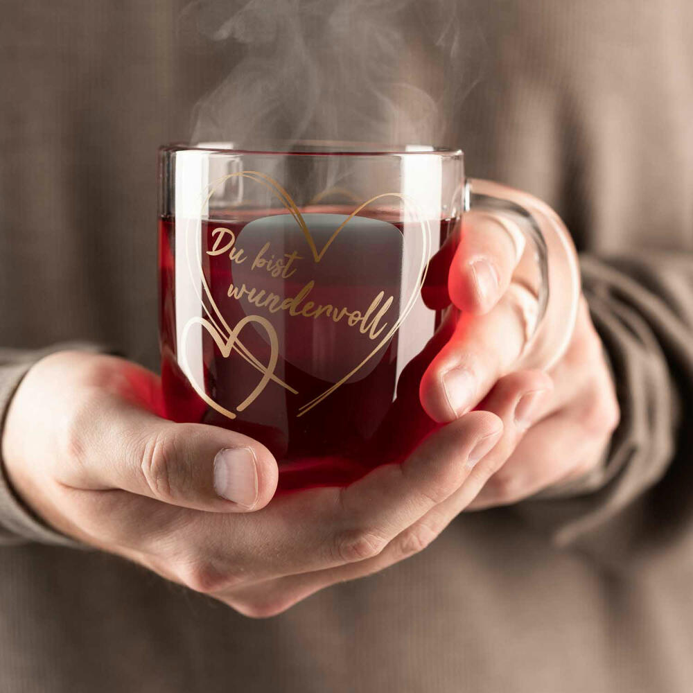 Leonardo Mug Emozione You are wonderful, mug with handle, soda-lime glass, turquoise, 400 ml, 033231