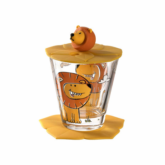 Leonardo children's drinking set BAMBINI 3-piece lion, drinking cup with lid and coaster, colorful, 034794