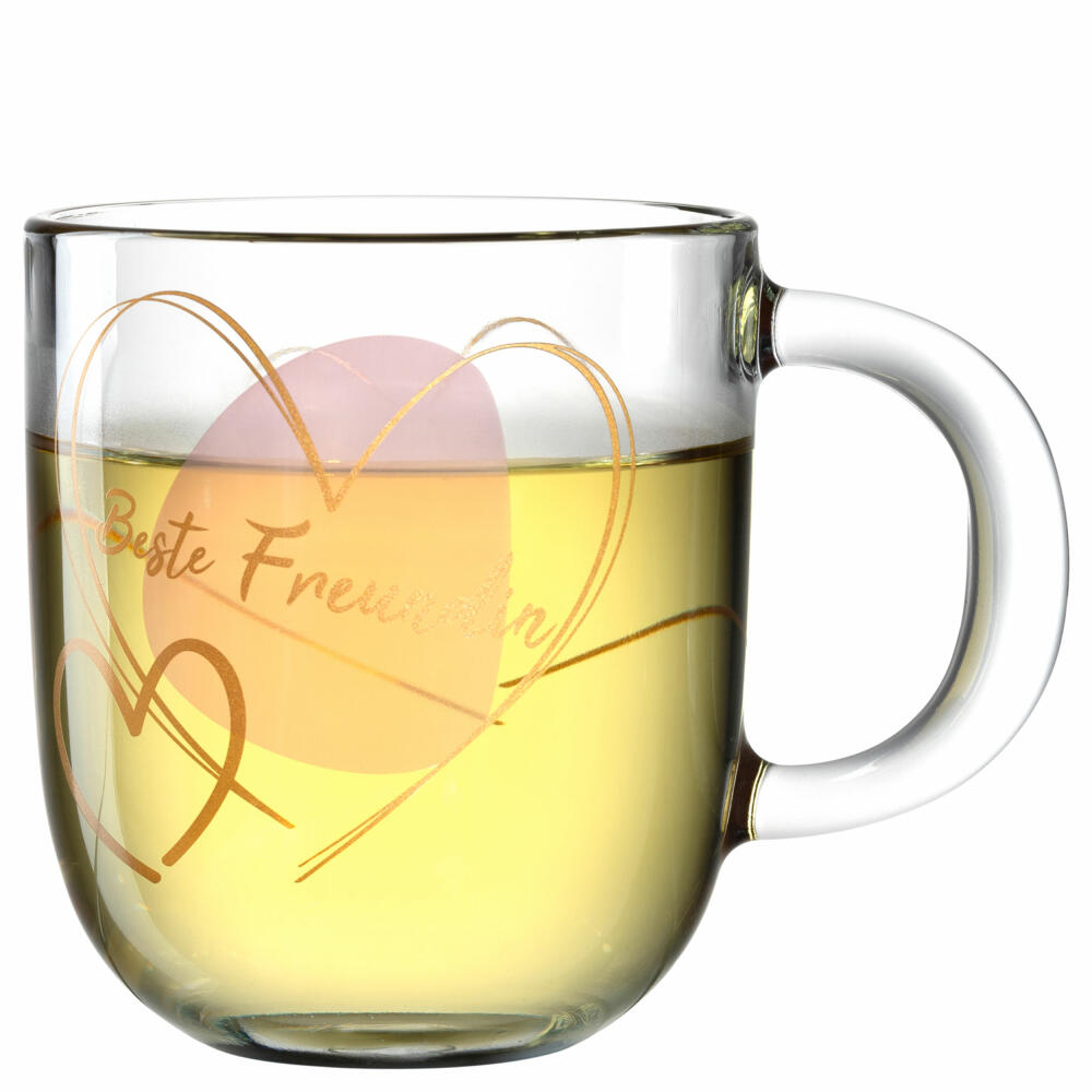 Leonardo Mug Emozione Best Friend, Mug with Handle, Soda-Lime Glass, Rose, 400 ml, 033230