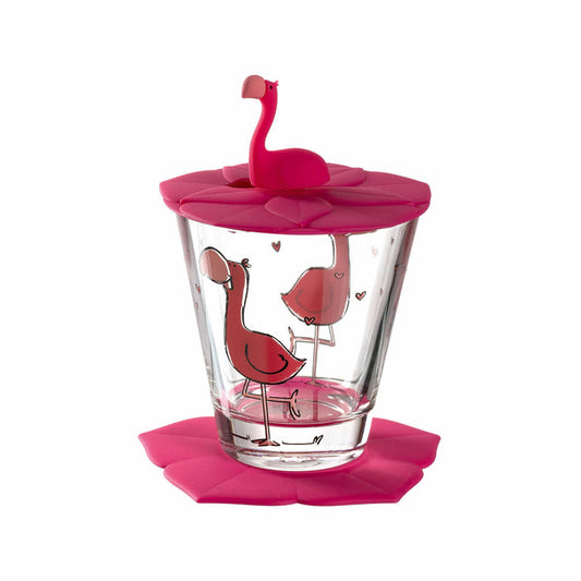 Leonardo children's drinking set BAMBINI 3-piece Flamingo, drinking cup with lid and coaster, colorful, 034798