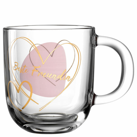 Leonardo Tasse Emozione Beste Freundin, Henkelbecher, Kalk-Natron-Glas, Rose, 400 ml, 033230