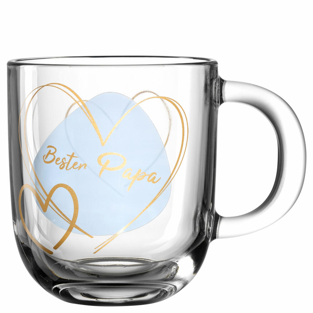 Leonardo Mug Emozione Best Dad, Mug with Handle, Soda-Lime Glass, Blue, 400 ml, 033229