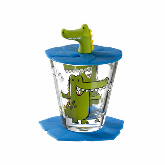 Leonardo children's drinking set BAMBINI 3-piece crocodile, drinking cup with lid and coaster, colorful, 034795