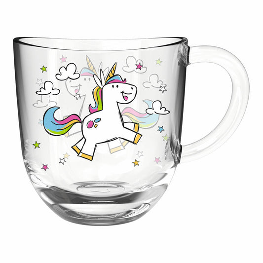 Leonardo Bambini Unicorn Mug, Glass Cup, Children's Mug, Soda-Lime Glass, Multi-Coloured, 280 ml, 022902